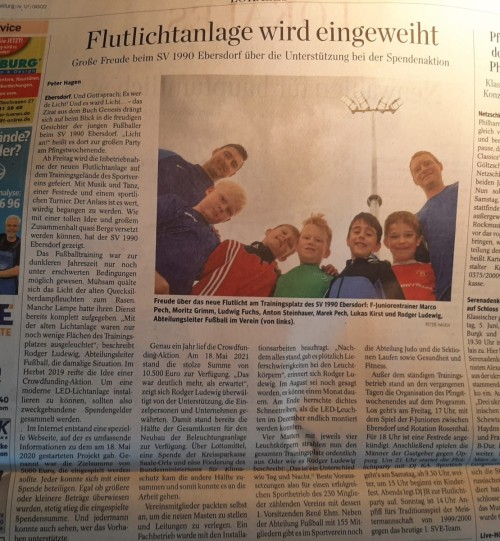 Bericht der OTZ: "Flutlichtanlage wird eingeweiht"