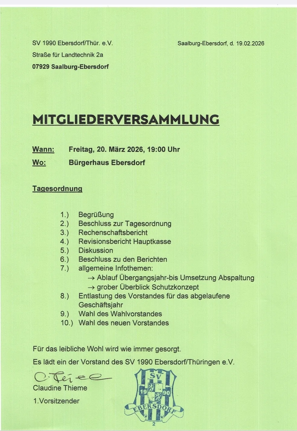 20.03.2026- die Mitglieder- und Sektionsversammlung steht an!